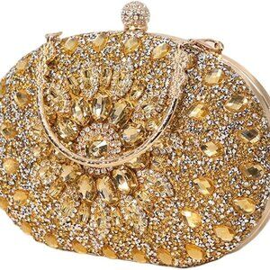 PU Evening Bag for Women, Rhinestone Dumpling Crystal Clutch